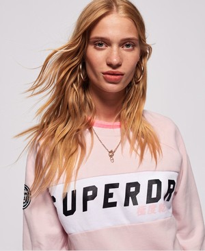 Superdry SD Skater Colour Block Crew Női Pulóver Rózsaszín | IFSAK3912